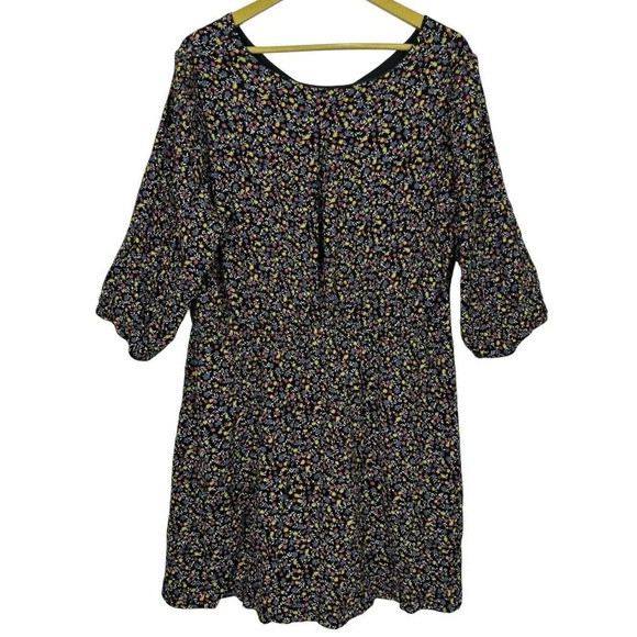 Market Spruce Cottage Micro Floral Midi Dress 2X Black Flowy Long Sleeve V-Neck - Picture 4 of 10